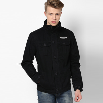 Solid Black Casual Jacket