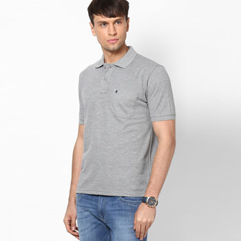 Solid Grey Melange Polo T-Shirt