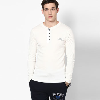 Solid Off White Henley T-Shirt