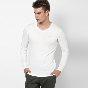 Solid Off White V-Neck T-Shirt